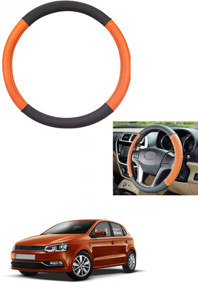MATIES Steering Cover For Volkswagen Polo(Tan/Black, Leather)