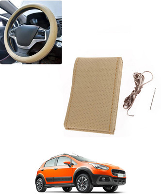 AYW Hand Stiched Steering Cover For Fiat Avventura(Beige, Leatherite)