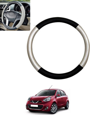 monolive Hand Stiched Steering Cover For Nissan Micra(Silver/Black, Leatherite)