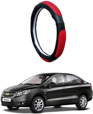 AUTO PEARL Steering Cover For Chevrolet Sail(Black Red, Leatherite)