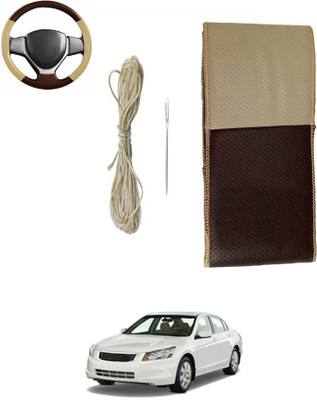 ABJD Hand Stiched Steering Cover For Honda Accord(Beige, Brown, Leatherite)