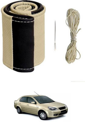 MATIES Hand Stiched Steering Cover For Ford Universal For Car(Beige/Black, Leatherite)