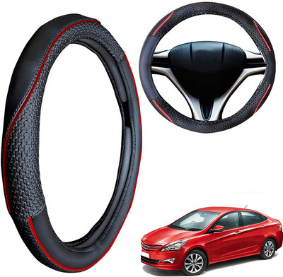 PEEPS STORE Steering Cover For Hyundai Verna Fluidic(Black, Leatherite)