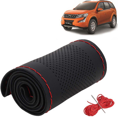 Kingsway Hand Stiched Steering Cover For Mahindra XUV 500(Black Color with Red Thread, Leatherite)
