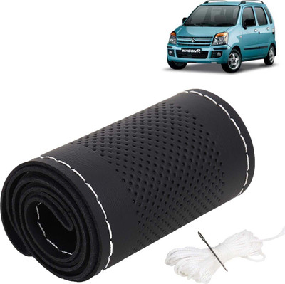 Kingsway Hand Stiched Steering Cover For Maruti WagonR(Black Color with Silver Thread, Leatherite)