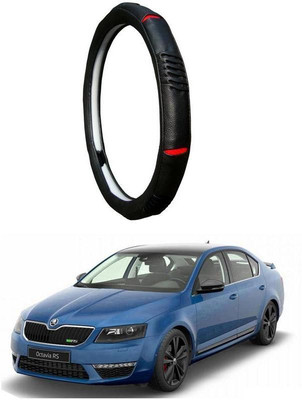 AUTO PEARL Steering Cover For Skoda Octavia(Diamond Black Red, Leatherite)