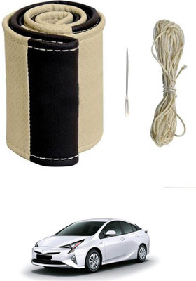 MATIES Hand Stiched Steering Cover For Toyota Prius(Beige/Black, Leatherite)