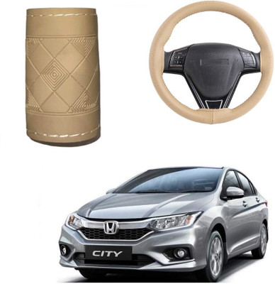 Autocom Hand Stiched Steering Cover For Honda City(Beige, Leather)