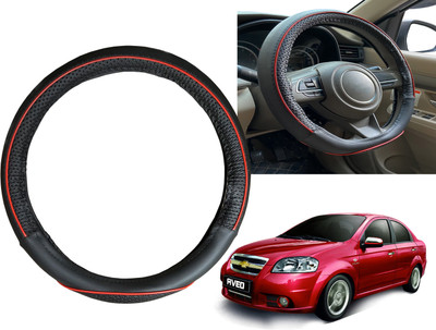 PEEPS STORE Steering Cover For Chevrolet Aveo(Black, Red, Leatherite)
