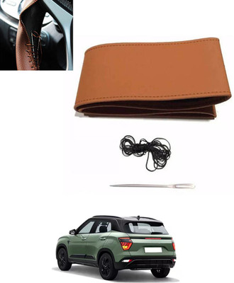 ABJD Hand Stiched Steering Cover For Hyundai Creta(Tan, Leatherite)