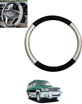 monolive Hand Stiched Steering Cover For Toyota Qualis(Silver/Black, Leatherite)