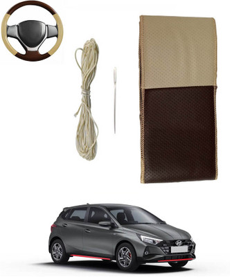 MATIES Hand Stiched Steering Cover For Hyundai Universal For Car(Beige/Brown, Leatherite)