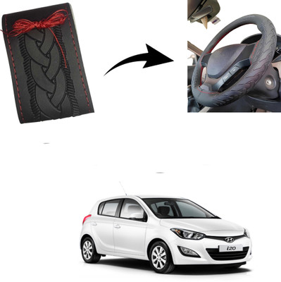 Autoinnovation Hand Stiched Steering Cover For Hyundai i20(Black, Leather)