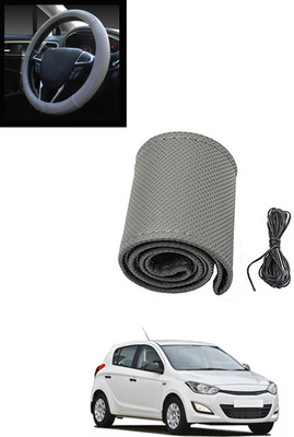 MATIES Hand Stiched Steering Cover For Hyundai i20(Grey, Leatherite)