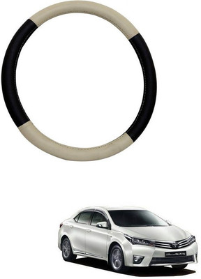 RKPSP Hand Stiched Steering Cover For Universal For Car Corolla Altis(Beige/Black, Leatherite)