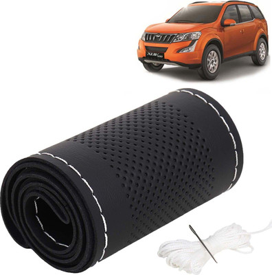 Kingsway Hand Stiched Steering Cover For Mahindra XUV 500(Black Color with Silver Thread, Leatherite)