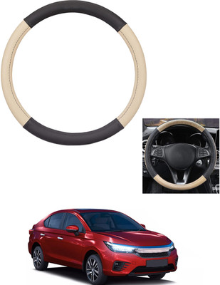MATIES Steering Cover For Honda Universal For Car(Beige/Black, Leather)