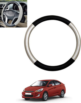 monolive Hand Stiched Steering Cover For Hyundai Verna(Silver/Black, Leatherite)