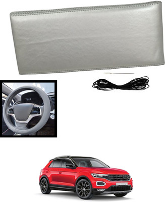 MATIES Hand Stiched Steering Cover For Volkswagen Universal For Car(Silver, Leatherite)
