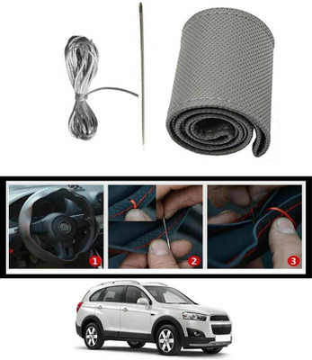 ABJD Hand Stiched Steering Cover For Toyota Captiva(Grey, Leatherite)