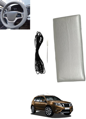 monolive Hand Stiched Steering Cover For Nissan Terrano(Silver, Leatherite)