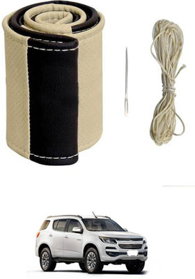 MATIES Hand Stiched Steering Cover For Chevrolet Trailblazer(Beige/Black, Leatherite)