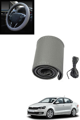 MATIES Hand Stiched Steering Cover For Volkswagen Vento(Grey, Leatherite)