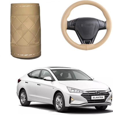 Autocom Hand Stiched Steering Cover For Hyundai Elantra(Beige, Leather)
