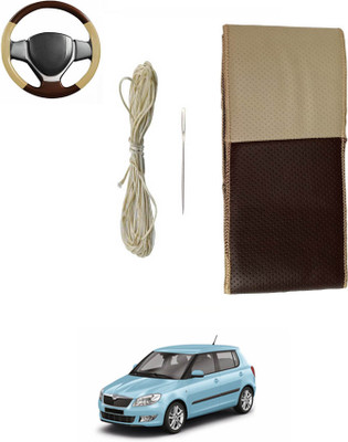 ABJD Hand Stiched Steering Cover For Hyundai Fabia(Beige, Brown, Leatherite)