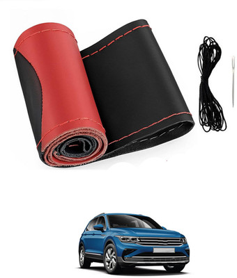 monolive Hand Stiched Steering Cover For Volkswagen Universal For Car(Red/Black, Leatherite)