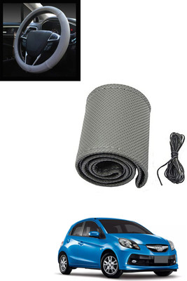 MATIES Hand Stiched Steering Cover For Honda Brio(Grey, Leatherite)