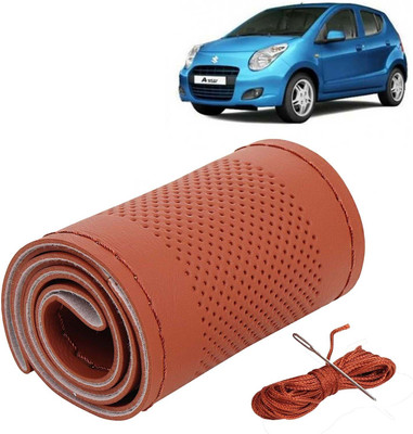 Kingsway Hand Stiched Steering Cover For Maruti A-Star(Tan Color with Tan Thread, Leatherite)