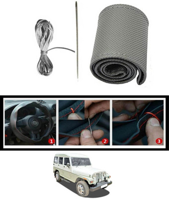 ABJD Hand Stiched Steering Cover For Mahindra Marshal(Grey, Leatherite)