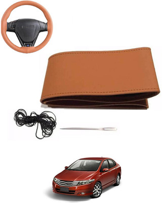 MATIES Hand Stiched Steering Cover For Honda Universal For Car(Tan, Leatherite)