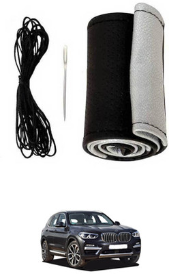 monolive Hand Stiched Steering Cover For BMW X3(Silver/Black, Leatherite)