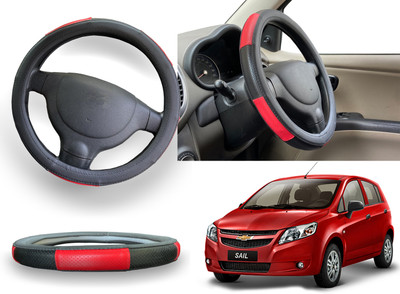 PEEPS STORE Steering Cover For Chevrolet Sail UVA(Red, Leatherite)