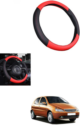 MATIES Steering Cover For Tata Indica(Red/Black, Leather)