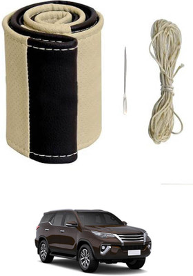 MATIES Hand Stiched Steering Cover For Toyota Universal For Car(Beige/Black, Leatherite)