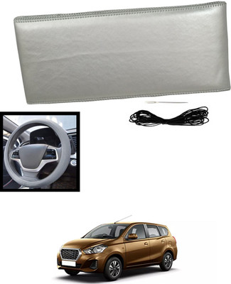MATIES Hand Stiched Steering Cover For Datsun Universal For Car(Silver, Leatherite)
