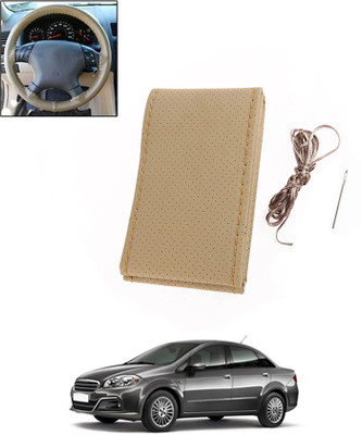 MSNP Hand Stiched Steering Cover For Fiat Linea(Beige, Leatherite)