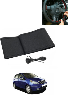 MATIES Hand Stiched Steering Cover For Tata Vista(Black, Leatherite)
