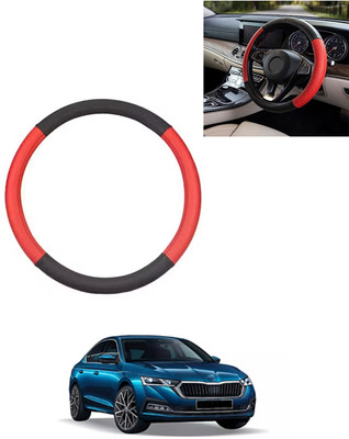 AYW Steering Cover For Skoda Octavia(Red/Black, Leatherite)