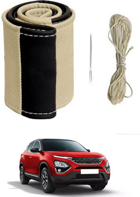 ABJD Hand Stiched Steering Cover For Tata Universal For Car(Beige, Black, Leatherite)