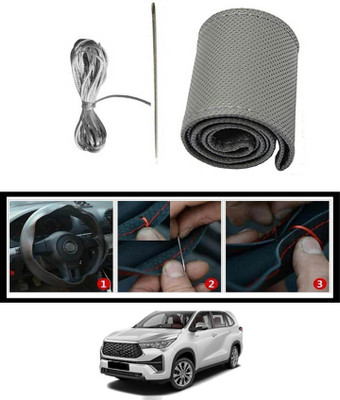 MATIES Hand Stiched Steering Cover For Toyota Universal For Car(Grey, Leatherite)
