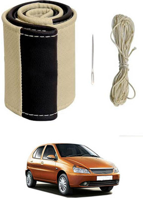 monolive Hand Stiched Steering Cover For Tata Indica(Beige/Black, Leatherite)