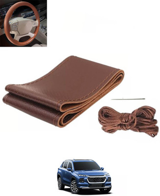 RKPSP Hand Stiched Steering Cover For Fiat Grand Punto(Brown, Leatherite)