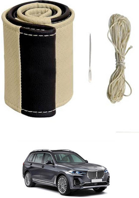 MATIES Hand Stiched Steering Cover For BMW Universal For Car(Beige/Black, Leatherite)