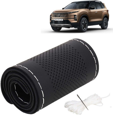 Kingsway Hand Stiched Steering Cover For Tata Safari(Black Color with Silver Thread, Leatherite)