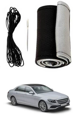 MSNP Hand Stiched Steering Cover For Mercedes Benz E200(Silver Black, Leatherite)