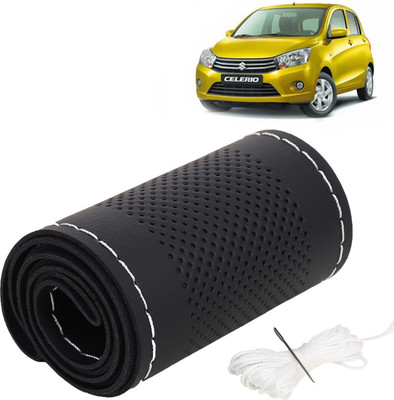 Kingsway Hand Stiched Steering Cover For Maruti Celerio(Black Color with Silver Thread, Leatherite)